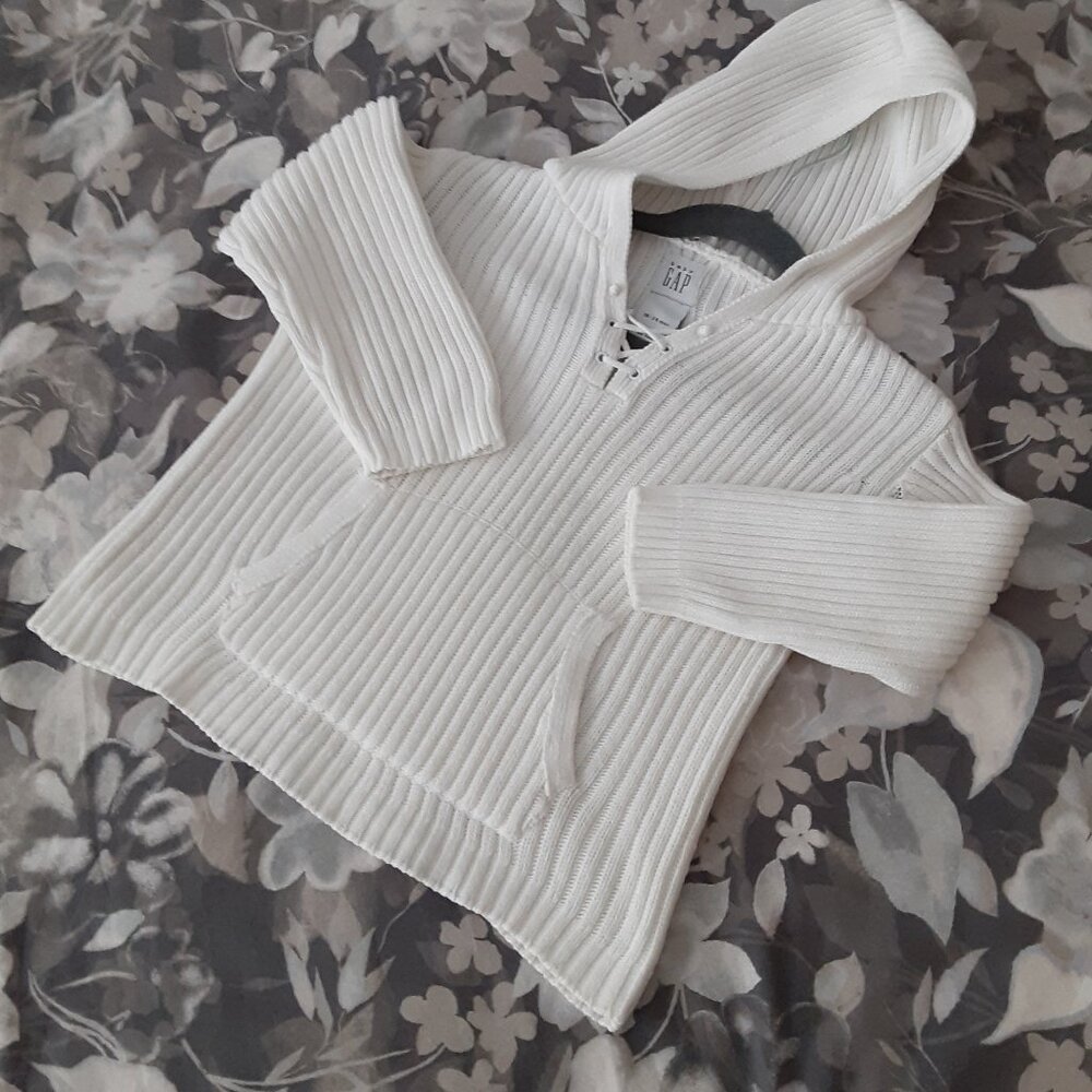 Baby GAP white cotton ribbed knit hoodie 18-24 months